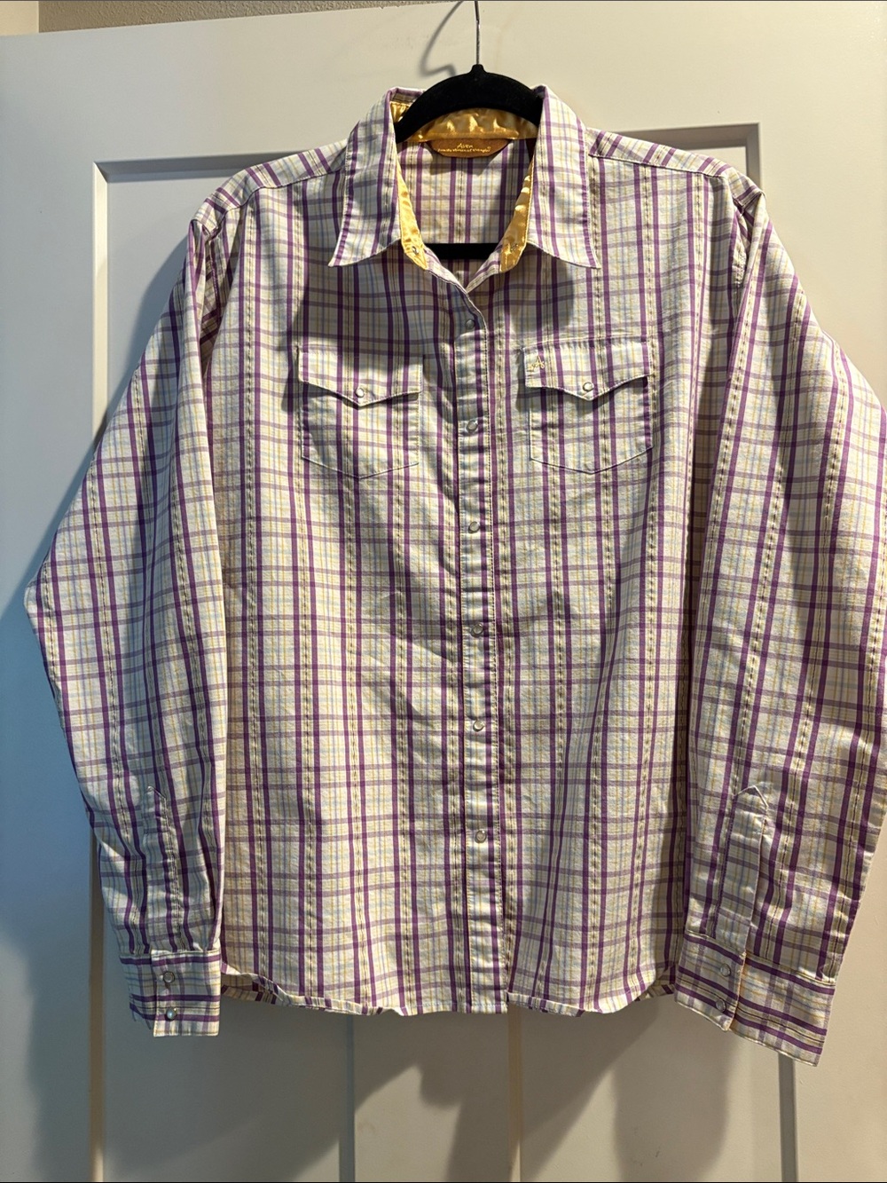 Vintage Aura/Wrangler Purple Plaid Button-Down Shirt -XL - Cowgirl, Western